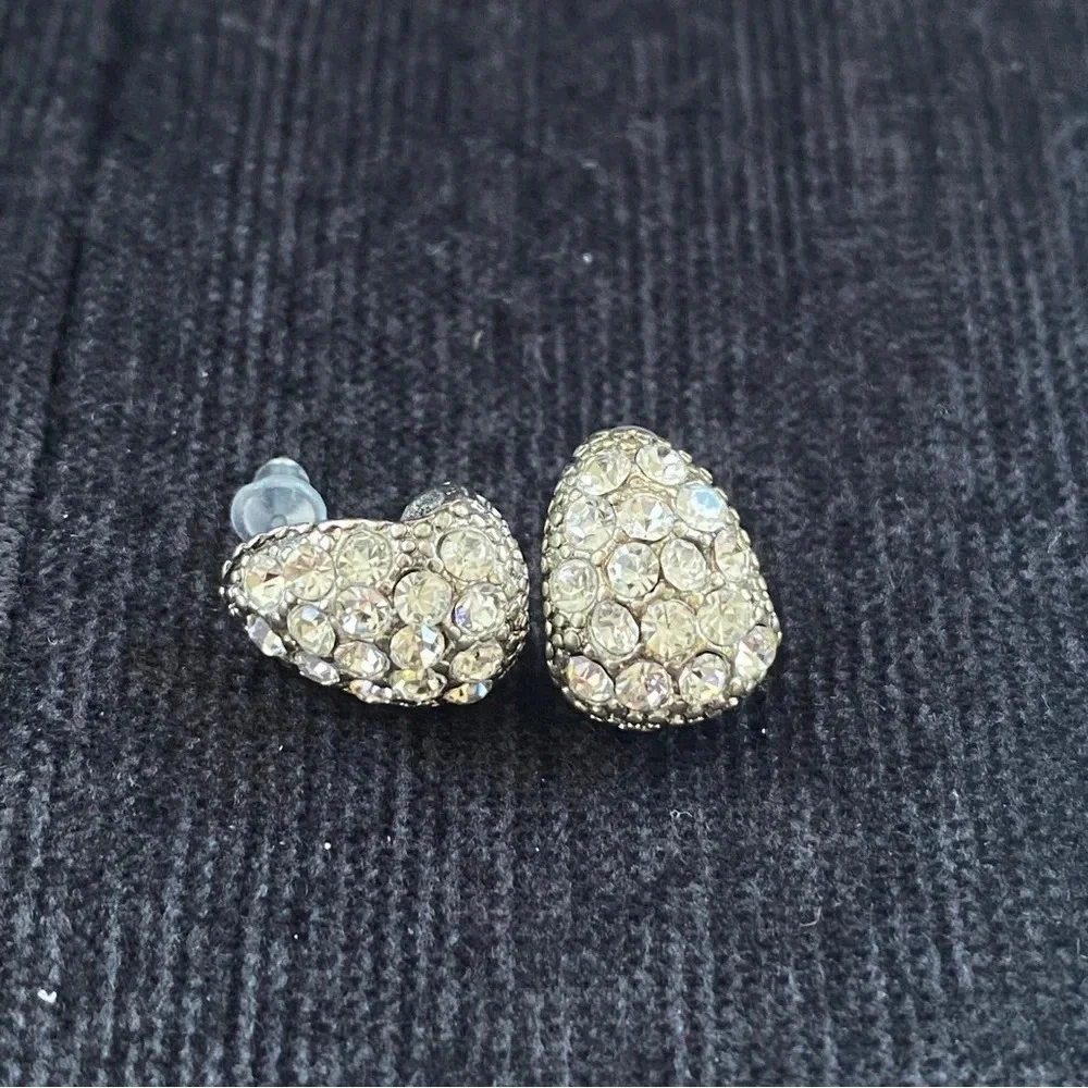 Crystal Rhinestone Encrusted Silver Enamel Huggie Earrings